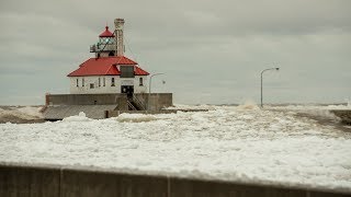 WIND AND ICE: BIG waves in Canal Park just before April 2019 Storm in Duluth MN.