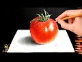 Very Easy..!! How To Draw Realistic Tomato | 3D Drawing of Tomato