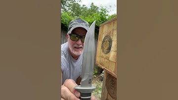 SOG Tech Bowie Knife Thrown in Board Followed by Cut Test