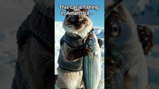 This cat is fishing in Antarctica🎣 #antarctica #cold #fishing #cat #ai