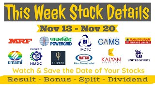 This Week Result, Dividend, Bonus & Split Details dividend stockmarket dividendstocks2023