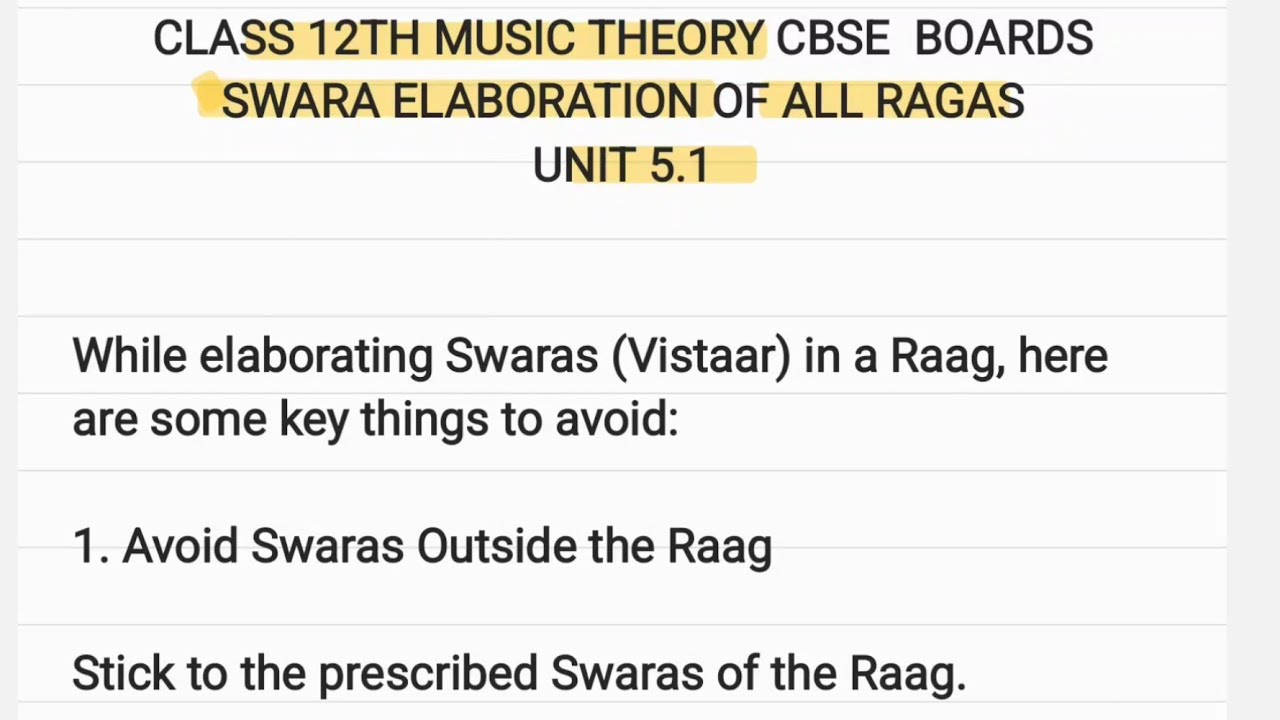 Swara Ragam SWARA ELABORATION OF ALL RAGAS || CLASS 12TH MUSIC THEORY UNIT 5.1 📝# ...