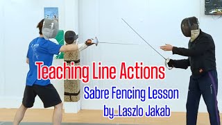 Teaching sabre fencing lesson for Line Actions by Laszlo Jakab (with Captions)