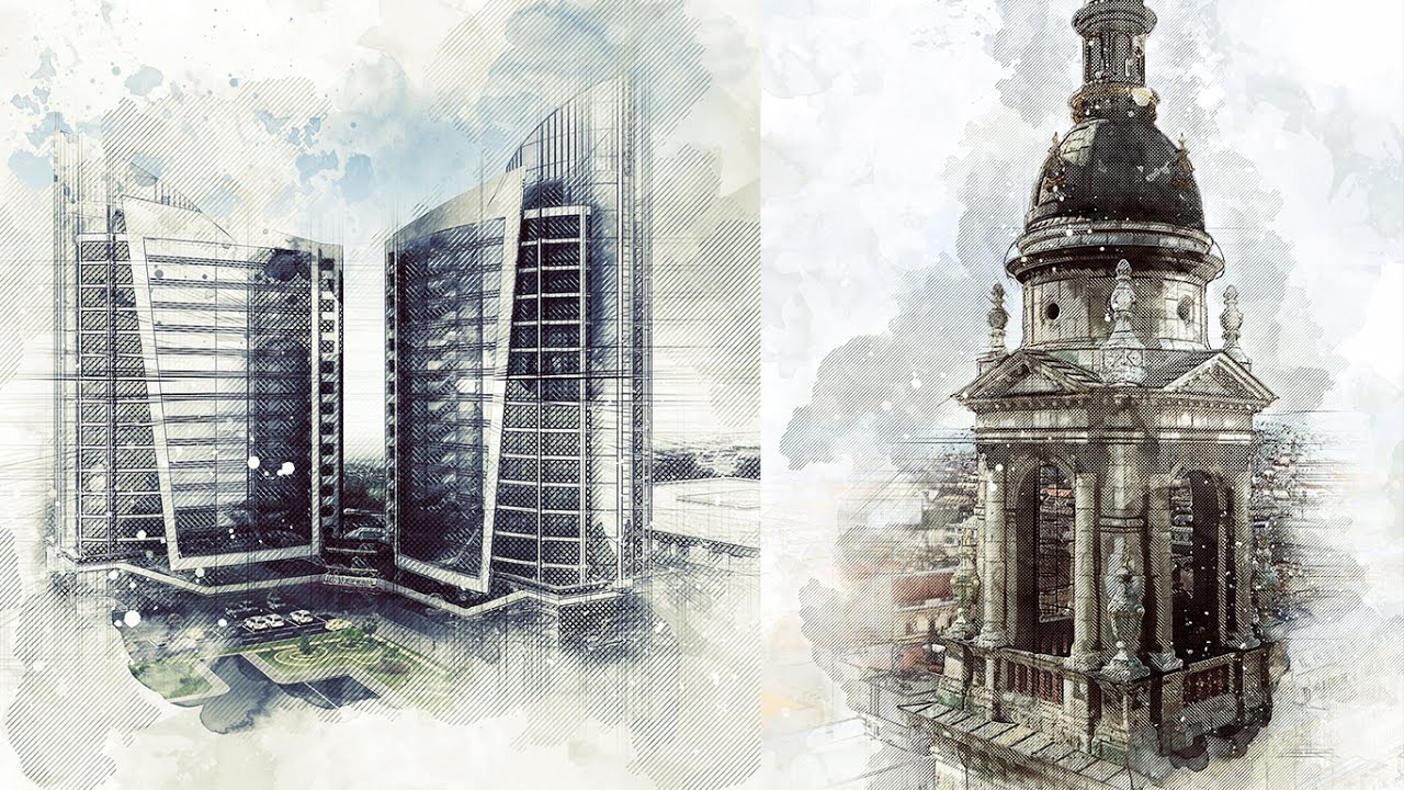 Premium PSD  Architecture sketch art photoshop effect