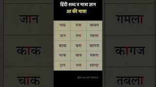 Aa ki matra ke 15 shabd | आ की मात्रा के १५ शब्द | हिन्दी मात्रा का ज्ञान #shorts #hindi words