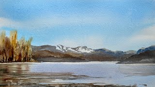 Paint Loose WATERCOLOR SNOWY MOUNTAINS &amp; LAKE, Watercolour Landscape Painting Watercolour Tutorial