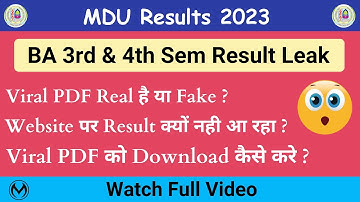 MDU DDE BA 3rd & 4th Sem Results 2023 | Download Viral PDF | PDF Real Or Fake | MDU Results |