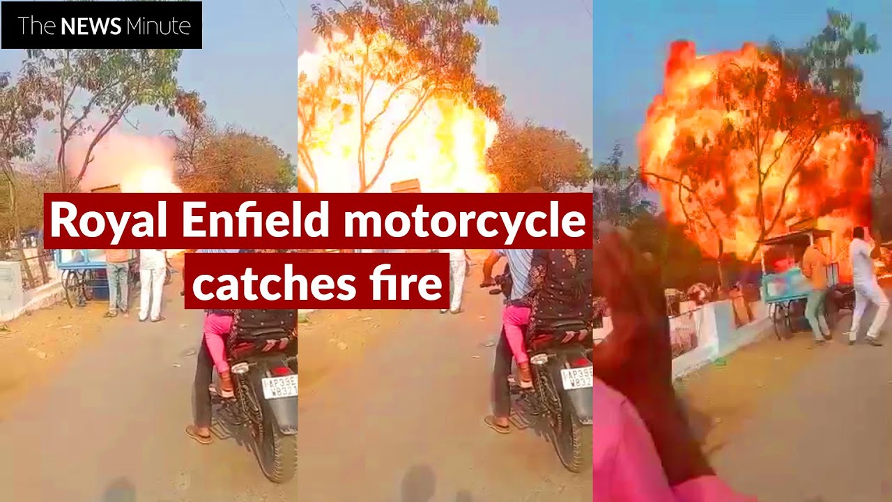 Royal Enfield motorcycle catches fire and explodes outside temple in Andhra Pradesh