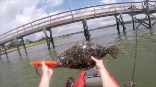Summer Kayak Fishing Fripp Inlet docks and rock wall Beaufort SC