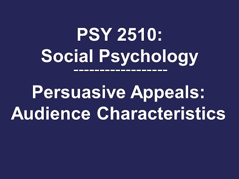 PSY 2510 Social Psychology: Persuasive Appeals: Audience Characteristics