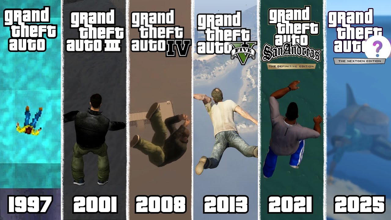 Прыжки в воду с самых высоких точек во всех GTA (1997–2025)