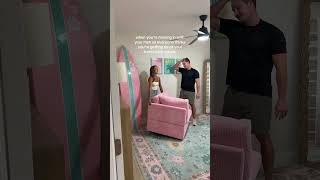 this is Barbie’s dream house 🤭 Wayfair couch made it to the new house #pinkcouchgirl #pinkcouch