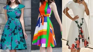 most trending and upcoming style print chiffon and linen fabric A Line skirts dress frocks design