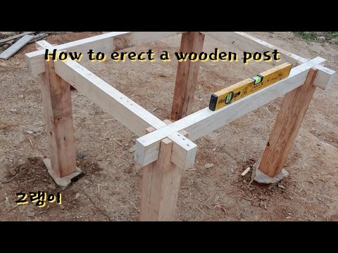 How to erect a wooden post on natural stone!,korea,carpenter,tradition,woodworking,wood,woodwood