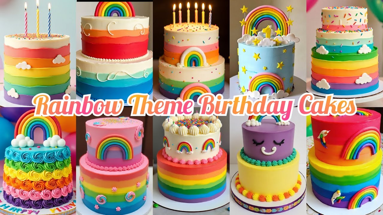 Rainbow Theme Birthday Cake Designs/Rainbow Cake Decorating ldeas/Colourful Birthday Cake Designs 