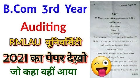 BCom 3rd year Auditing paper 2021 |  RMLAU | By Suraj raj | Paper hacker