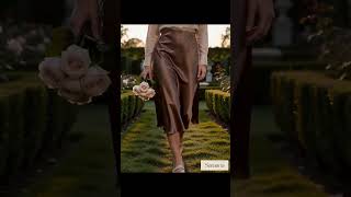 Old Money Aesthetic Garden Look | Beige Linen Shirt &amp; Glossy Brown Satin Midi Skirt