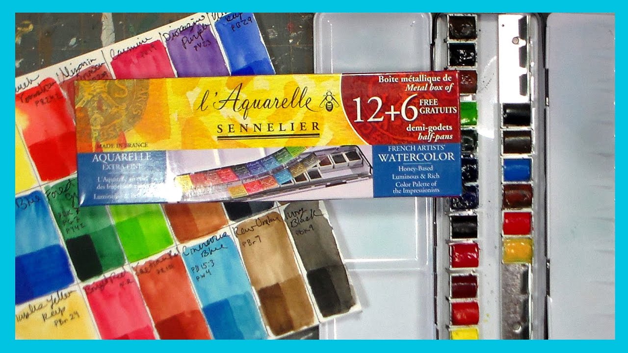Sennelier L'Aquarelle Watercolor Metal Pocket Box Half Pan 12 Set