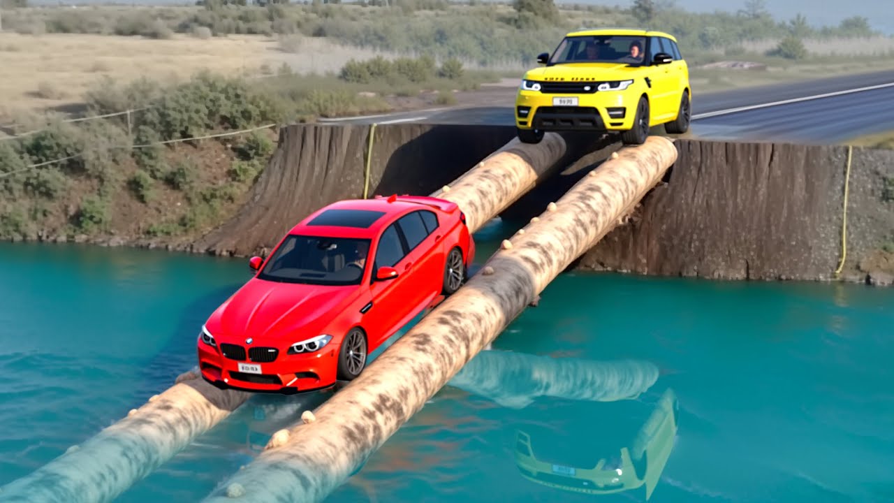 Cars vs Impossible Log Bridge Challenge in BeamNG Drive!
