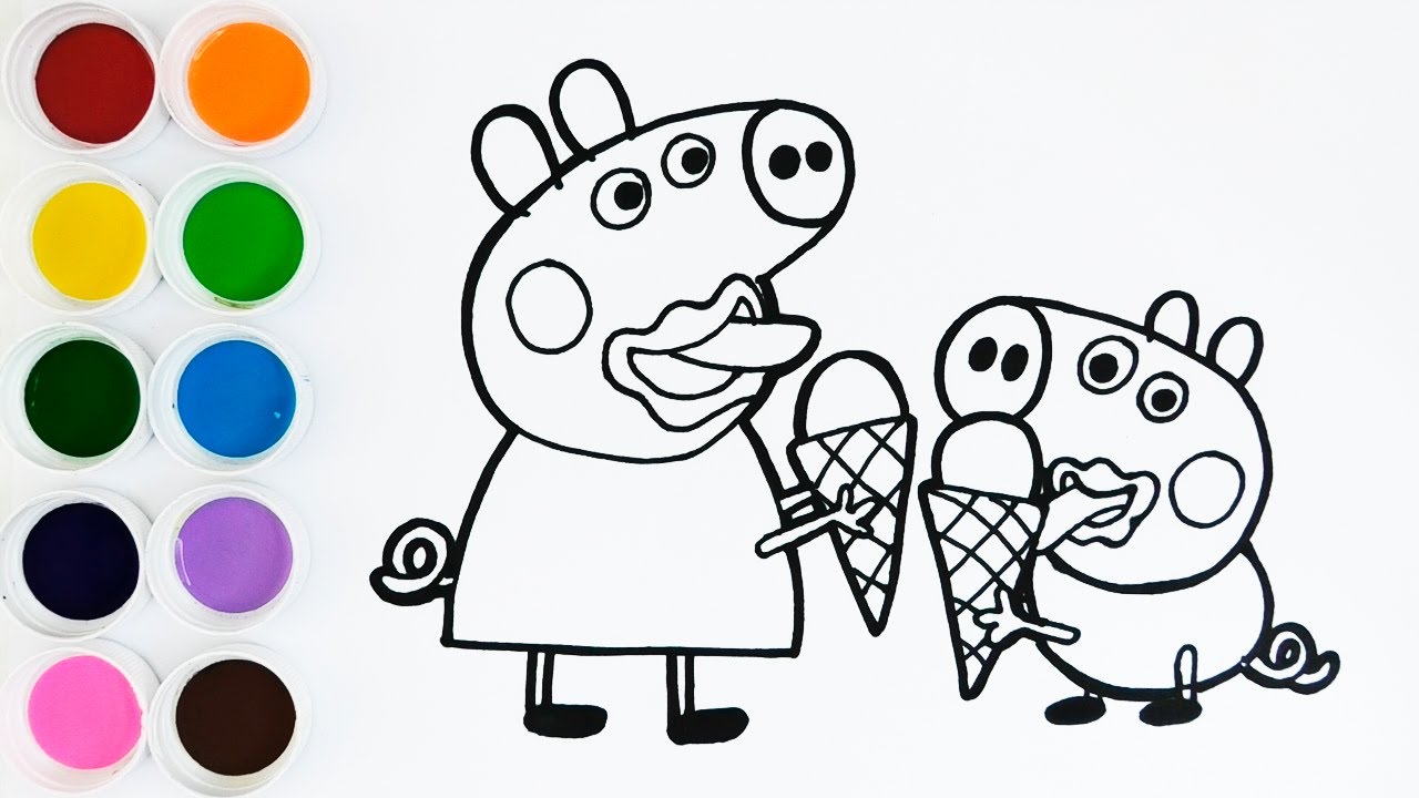 detalles Anciano Sin alterar Como Dibujar y Colorear a Peppa Pig y George Comiendo Helado - Dibujos Para  Niños - YouTube