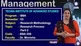Research Methodology Part -2 || Research Process ||  Dr. Monisha || BBA || TIAS || TECNIA TV
