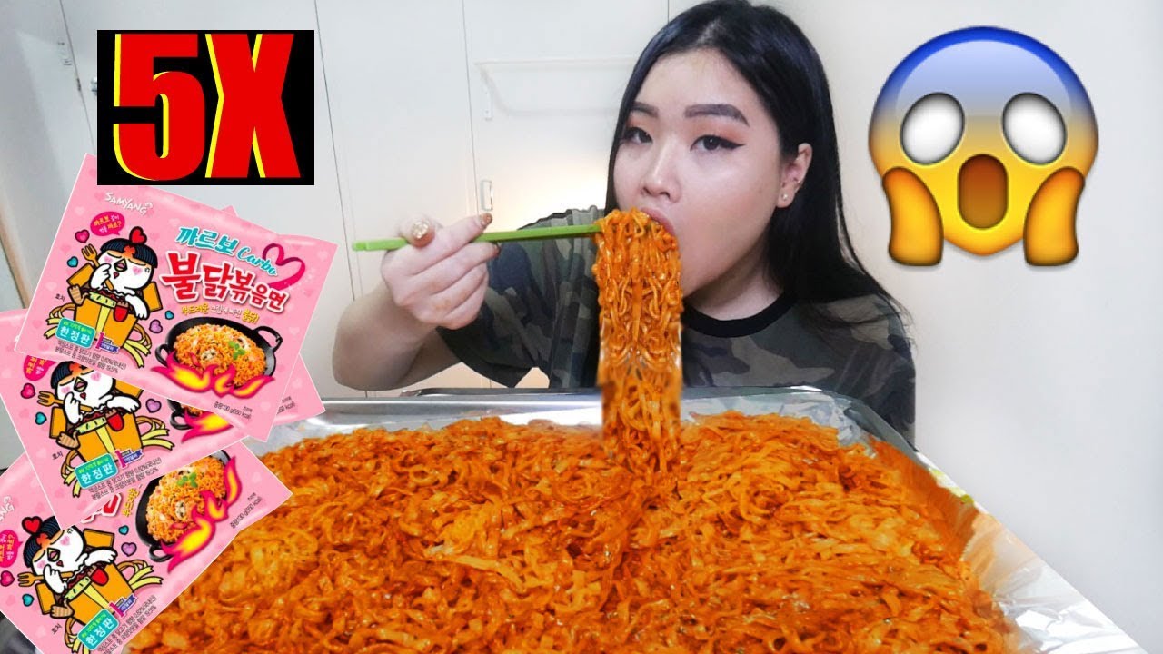 5 x SPICY CARBONARA FIRE NOODLE | MUKBANG | EATING SHOW