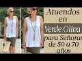 MODA SEÑORAS OUTFITS EN VERDE OLIVA PARA MUJERES DE MAS DE 50 Y 60 AÑOS