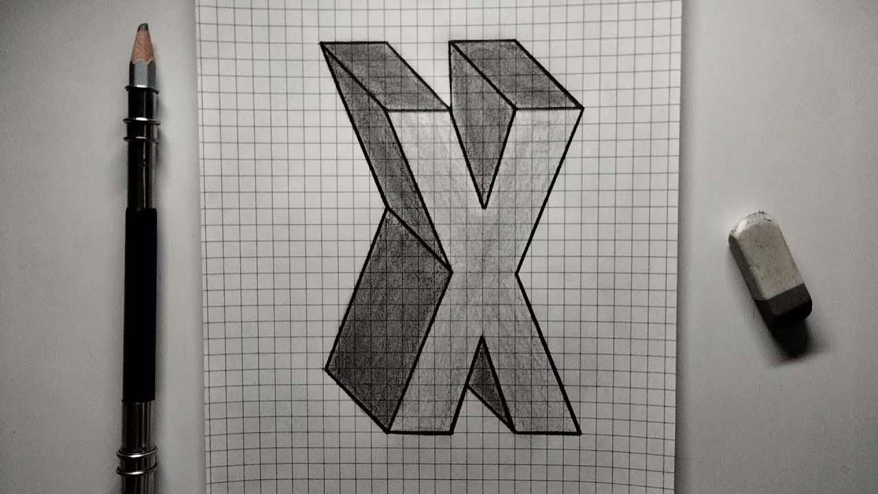 3D letter"X" drawing 3d Letter X. how to draw 3D letter X? step by step