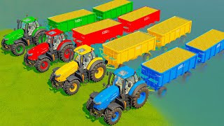 BIG TRACTOR vs DEEP WATER! HARVESTING SUGARCANE AND TRANSPORT WITH COLORED BIG TRACTOR! FS22