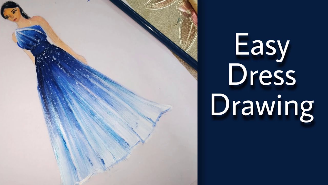 easy Dress Drawing for beginners | رسم الثوب | Blue dress drawing ...