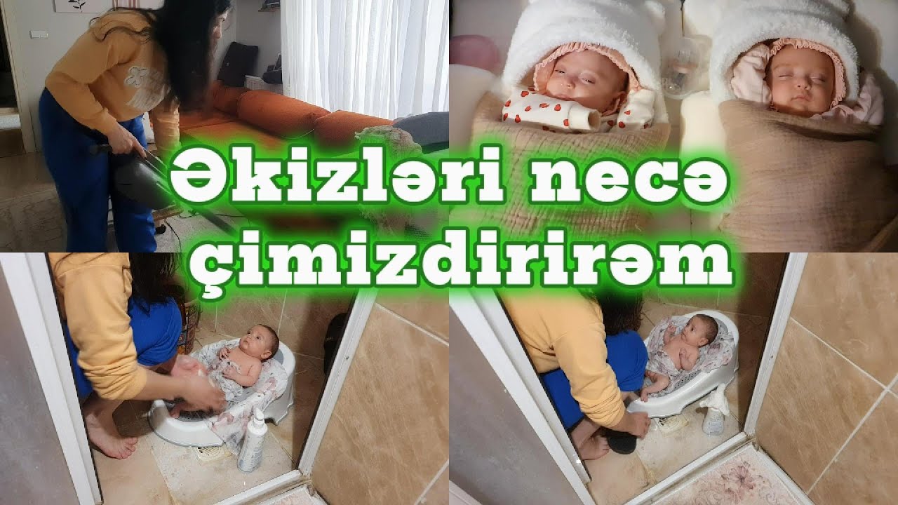 Əkizləri necə çimizdirirəm😍Bərabər ev işləri görək🧹#vlog 73
