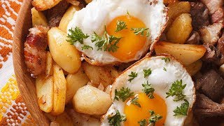 Смажена Картопля з салом і яйцем, рецепт, відео, як правильно пожарити картошку