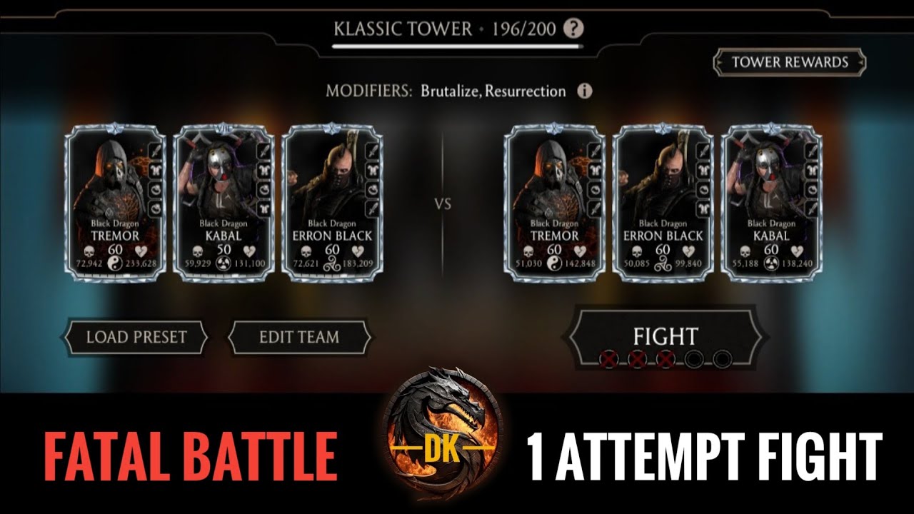 Fatal Klassic Tower 1 Attempt Battle 196 Fight + Reward 🎮 Mortal Kombat Mobile | MK Mobile | MKM
