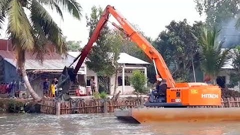 XE CUỐC MÚC ĐẤT TRÊN SÔNG cần cẩu xáng cạp xáng dây xe xúc