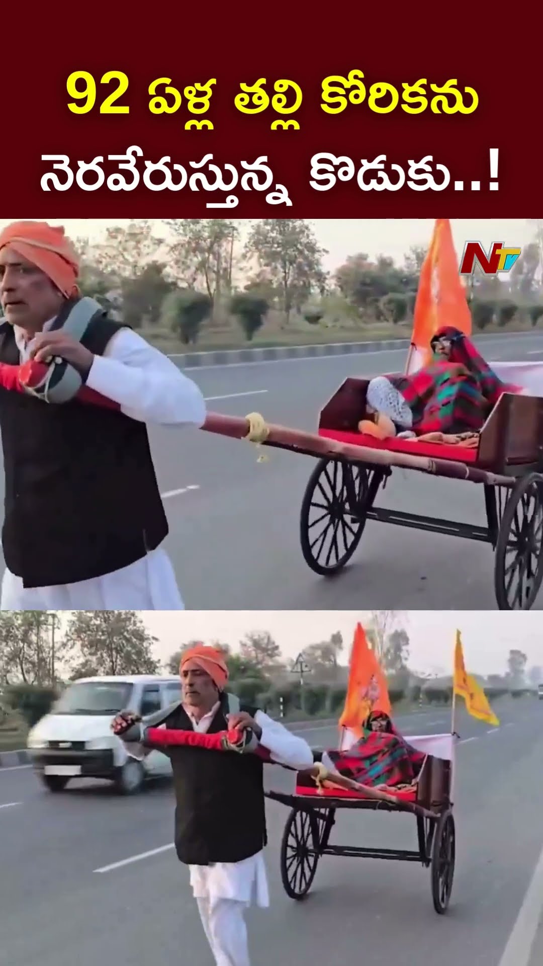 తన తల్లిని ఎద్దుల బండిపై కూర్చోబెట్టి మహా కుంభమేళాకు  తీసుకెళ్తున్న కొడుకు.! l Mahakumbh l NTV