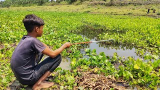 Amazing Fishing Videos 2024✅ || Little Boy Hunting Fish By Bamboo Tools Hook In The Village River😱😱