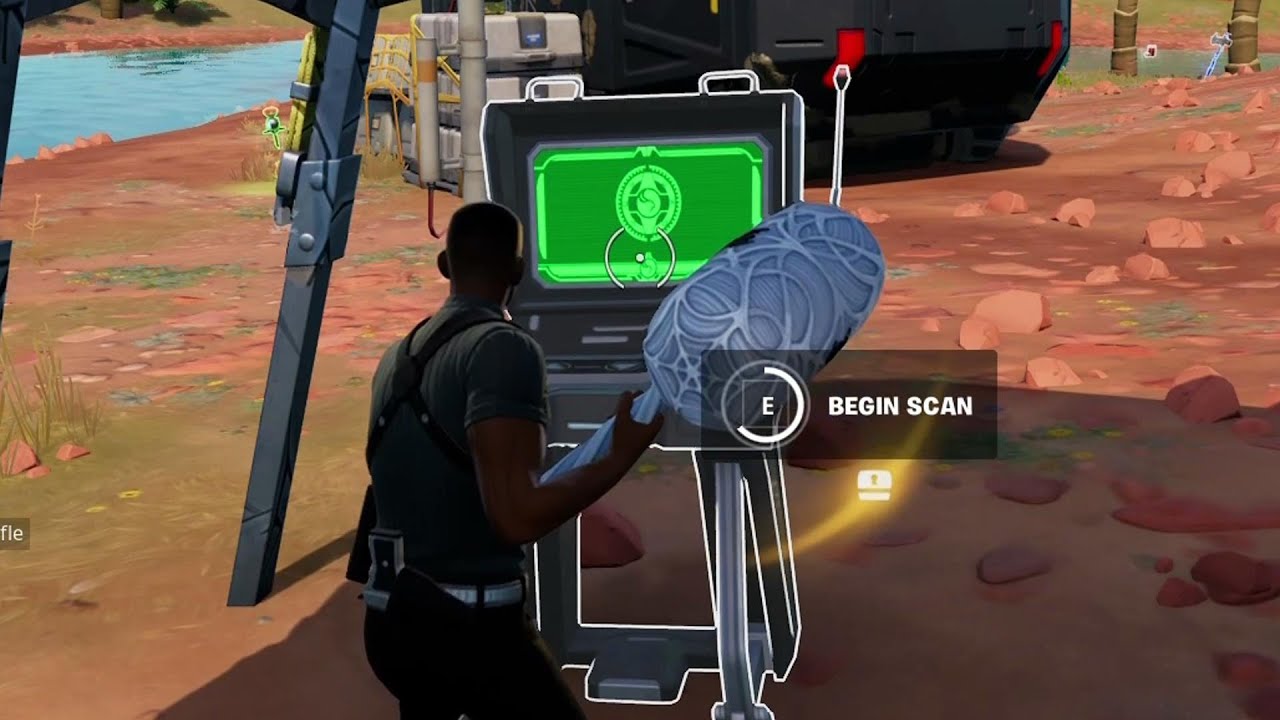 Interact with a computer terminal at a Mole Team Drill Site Fortnite