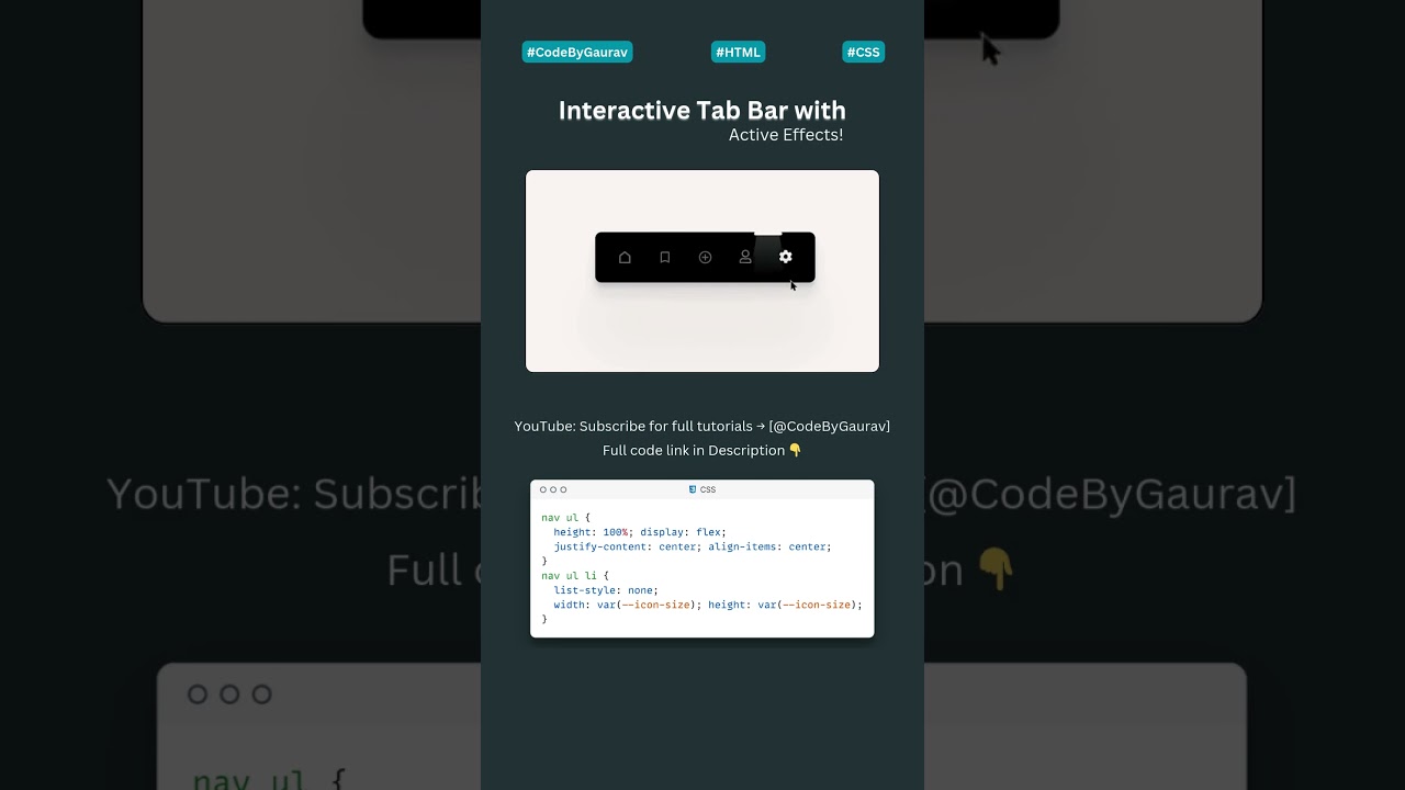 ✨Interactive Tab Bar with Active Effects! 🚀#html #css #webdevelopment  #shorts
