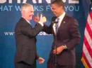 Sen. Barack Obama greets North Carolina Gov. Mike Easley with a "fist bump" after Easley introduced Obama at an event at the state fairgrounds in Raleigh. See more videos at newsobserver.com