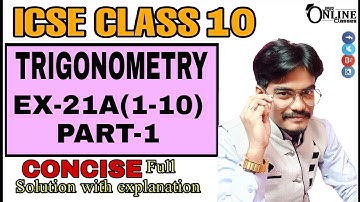 ICSE CLASS 10 EX-21A(1-10)PART-1 SELINA CONCISE MATHEMATICS SOLUTION | JBR ONLINE CLASSES
