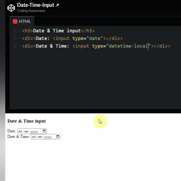 Date and time input in HTML | Web Development tips | Coding Awareness # ...