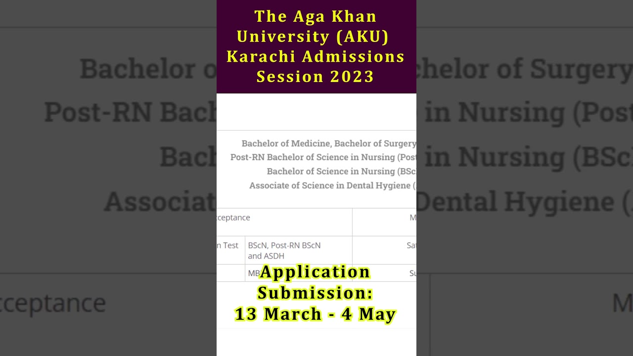 The Aga Khan University (AKU) Karachi MBBS & Nursing Admissions Schedule Session 2023 ::