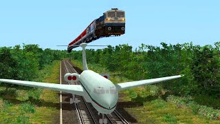 Aeroplane Landed at Railroad Tracks || Train Running over Plane & escapes - Train Simulator 2021