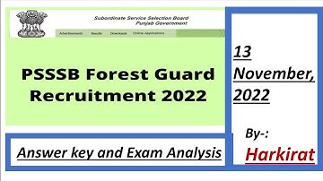 PSSSB Forest Guard Exam (13 Nov. 2022) Answer Key and Analysis । By Harkirat। 1 to 120 Questions ।