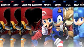 Super Smash Bros. Ultimate - Cuphead \& Sans \& Vault Boy \& Bomberman vs Mario \& Sonic \& Fox \& Megaman