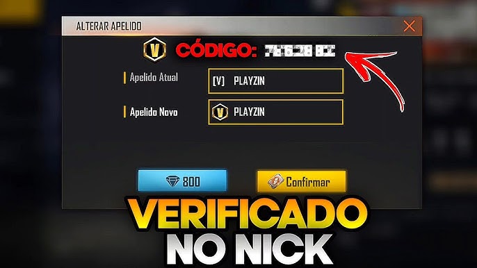 V de Verificado no Free Fire: como colocar código e usar no nick