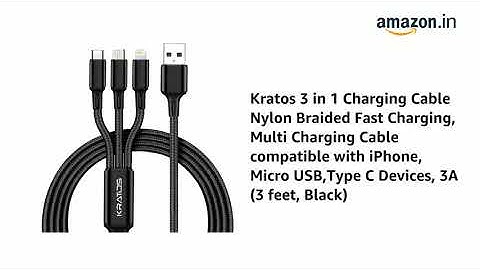 Kratos Nylon Braided Multifunction Fast Charging Cable For Android Smartphone, 3 In 1 Charging Cable
