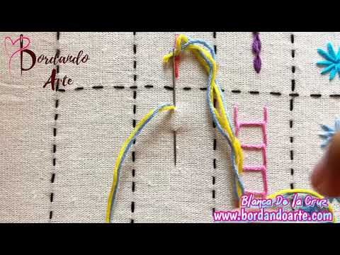 Muestrario de bordado: Punto de doble nudo y Punto de cadeneta bicolor