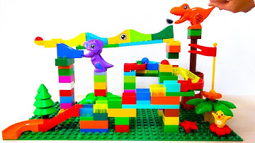 Marble Run ASMR ☆Building Blocks Colorful dinosaur Coasters 8min