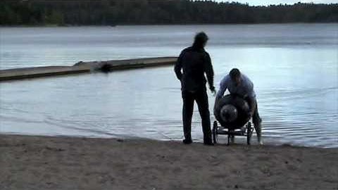 Rotundus GroundBot jumps in water. See more at www.rotundus.se.